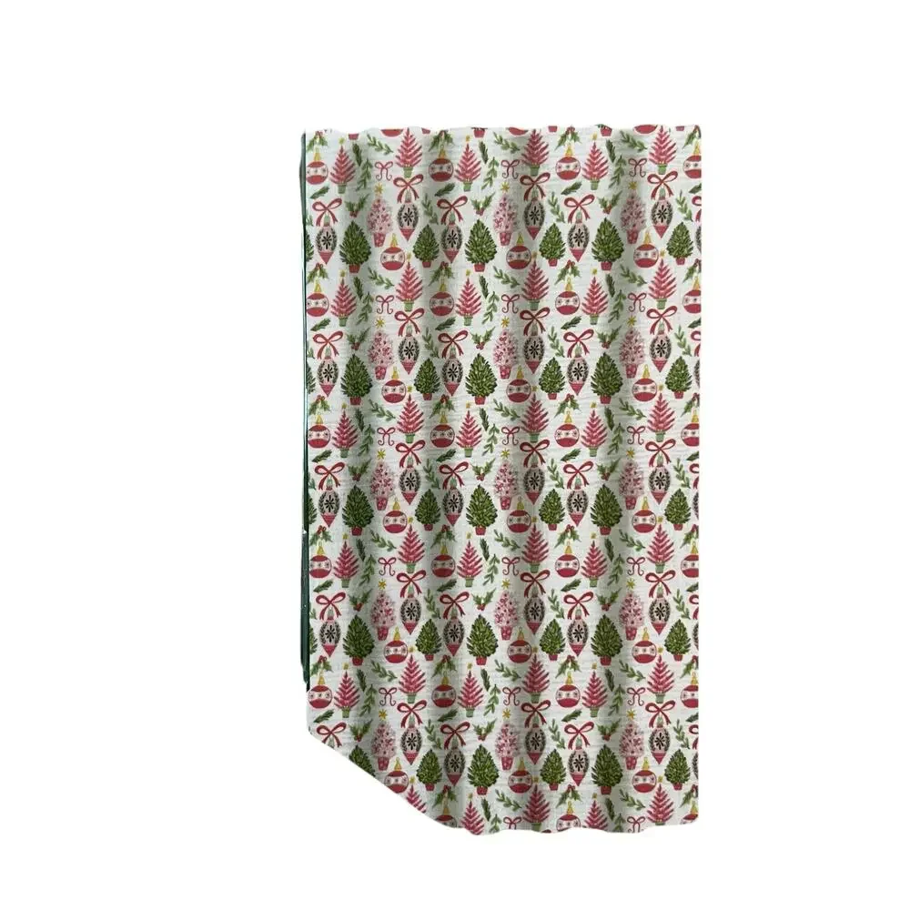 Envogue Christmas Shower Curtain 72x72 Holiday Holly Berry Bow Ornament NEW